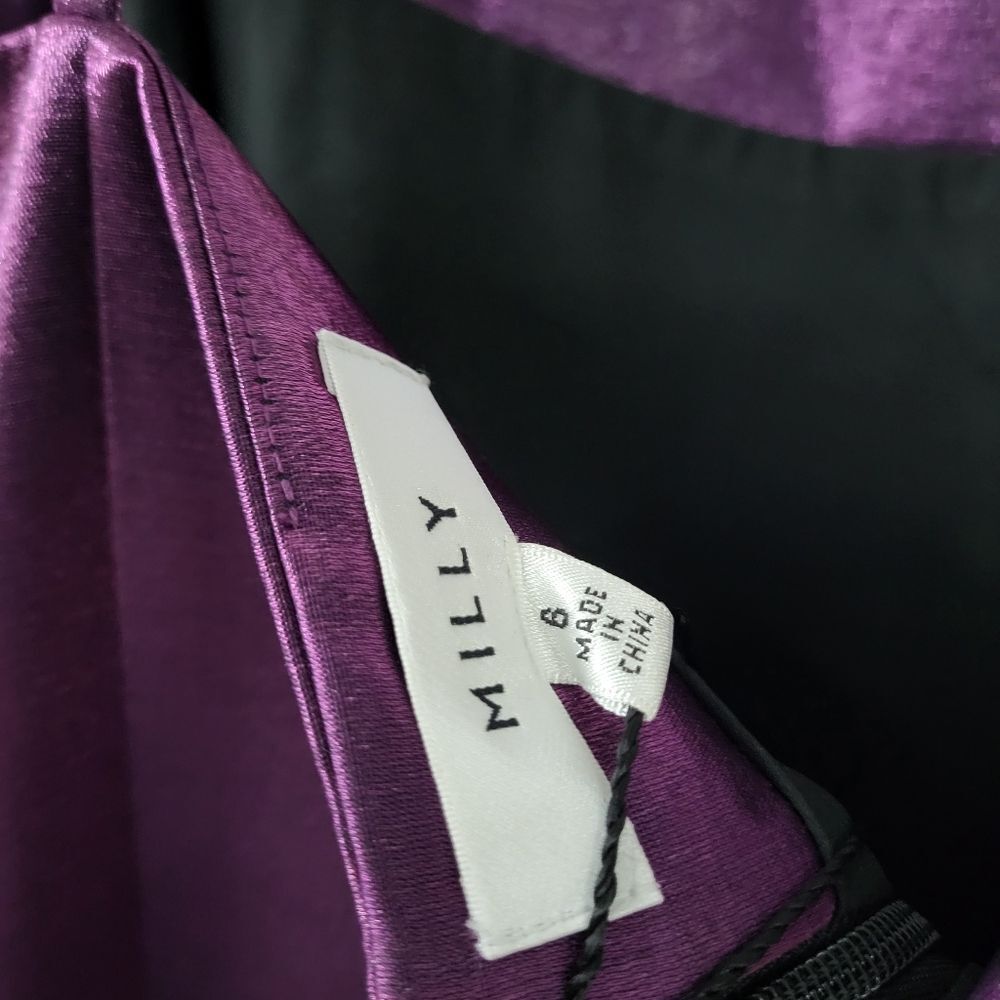 MILLY Mini Glazed Poly Slip Mini Dress Amethyst Purple Satin Size 6/Size 2 - Picture 9 of 11
